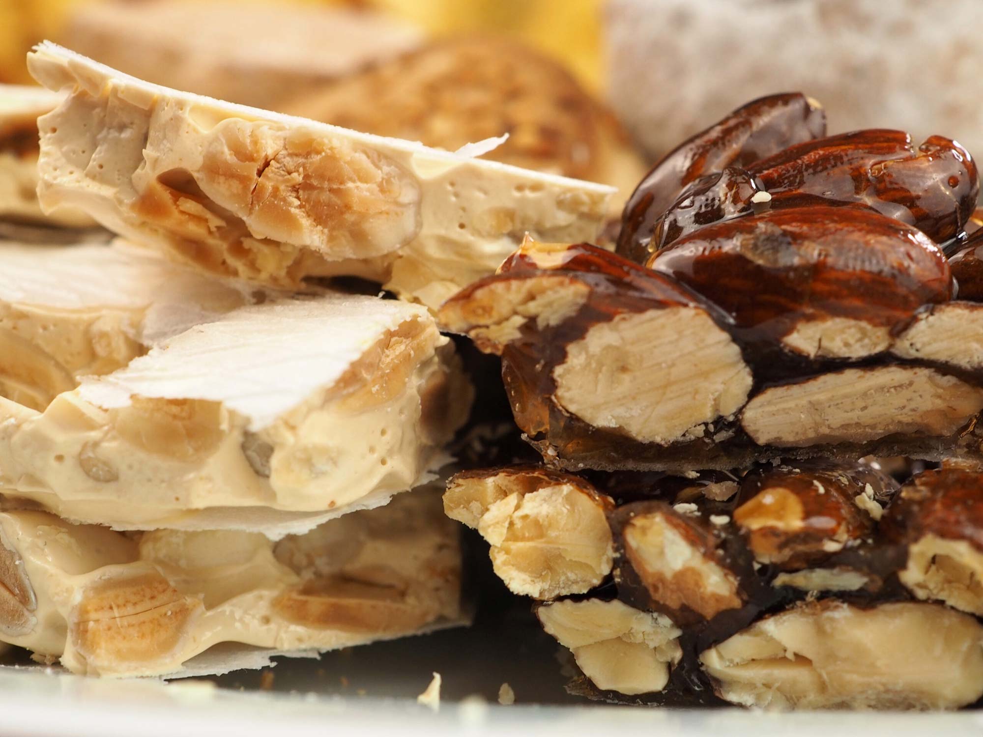 Guirlache and hard sugar Spanish turron with almonds